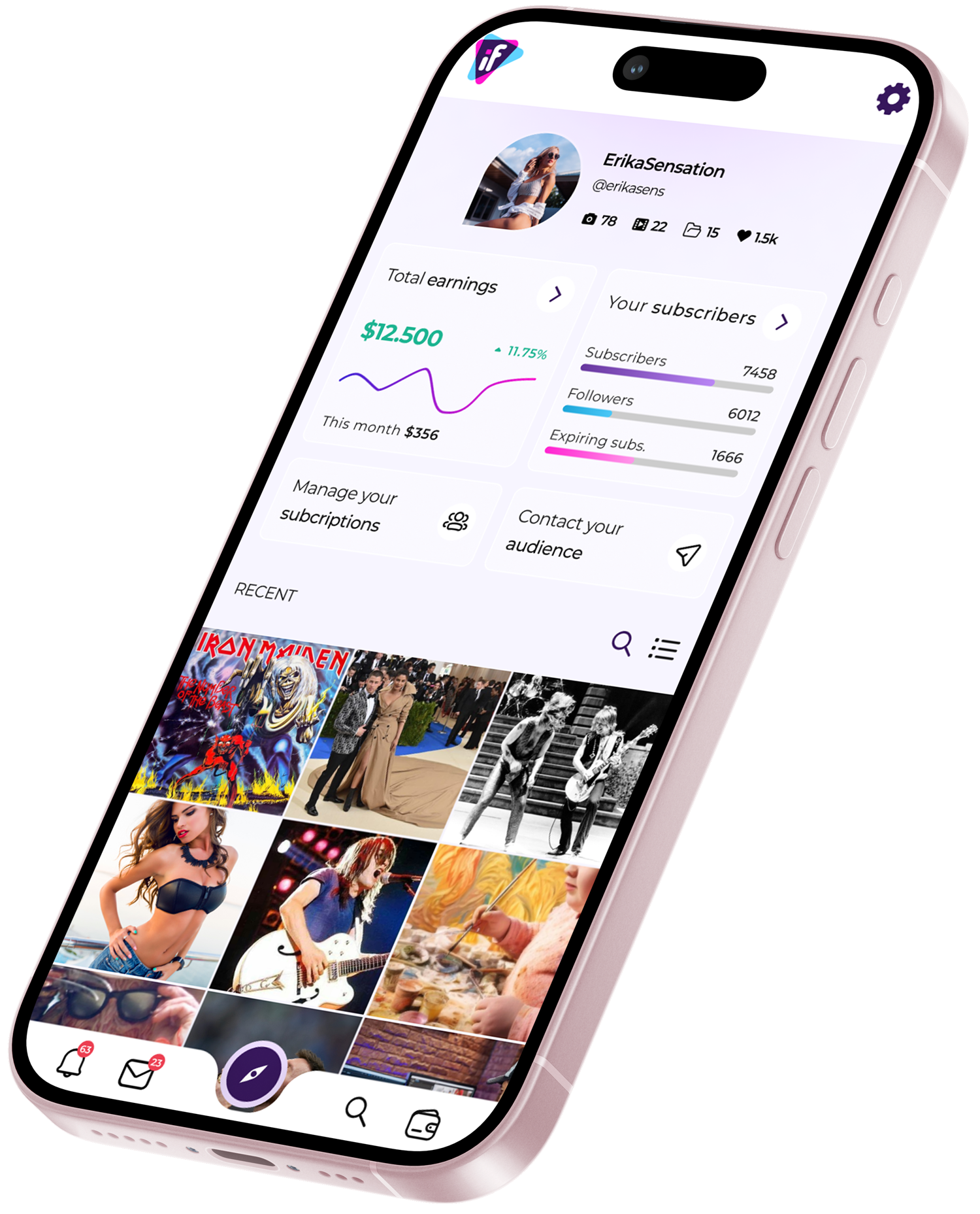 Instafans mobile interface